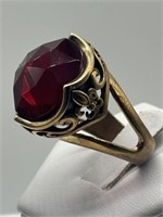 Barse Brass & Ruby Crystal Victorian Style Ring