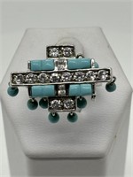 Sterling Silver Fine Turquoise & CZ Dangle Ring