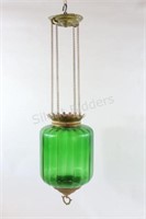 Victorian Green Glass Pull Down Parlor Oil Lamp -