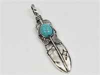 Feather Pendant with Turqoise Stone