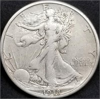 1918-S Walking Liberty Silver Half Dollar Nice