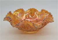 Marigold Carnival Glass Dish w Ruffled Edge
