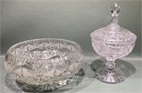 CUTGLASS FOOTED BOWL & COMPOTE W/LID