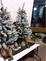 2 Lighted 36"Christmas Trees  + Pine Decor