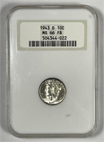 1943-D Mercury Silver Dime Fatty NGC MS66 FB