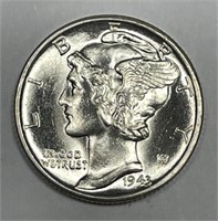 1943-D Mercury Silver Dime Uncirculated BU