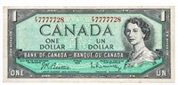 Bank of Canada 1954 One Dollar Special Serial Numb