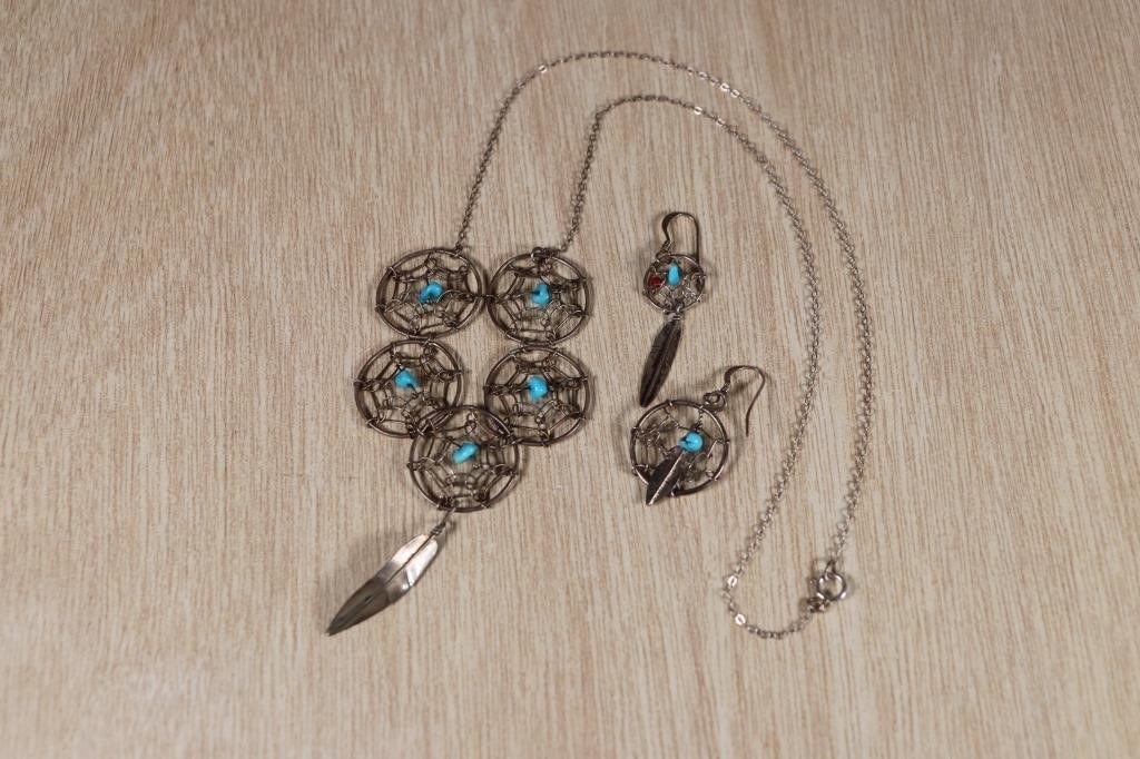 Sterling Dreamcatcher Necklace and Earrings.