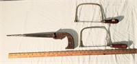 3 antique wooden handle saws