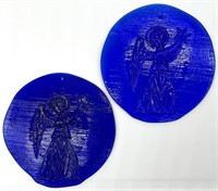 2 Cobalt Blue Glass Angel Suncatchers