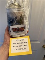 Beer Stein & Motorheads $50 Gift Card Value $75