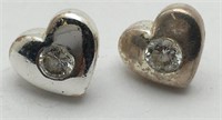 Sterling Heart Earrings W Clear Stone