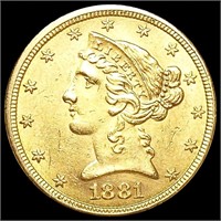1881 $5 Gold Half Eagle UNCIRCULATED