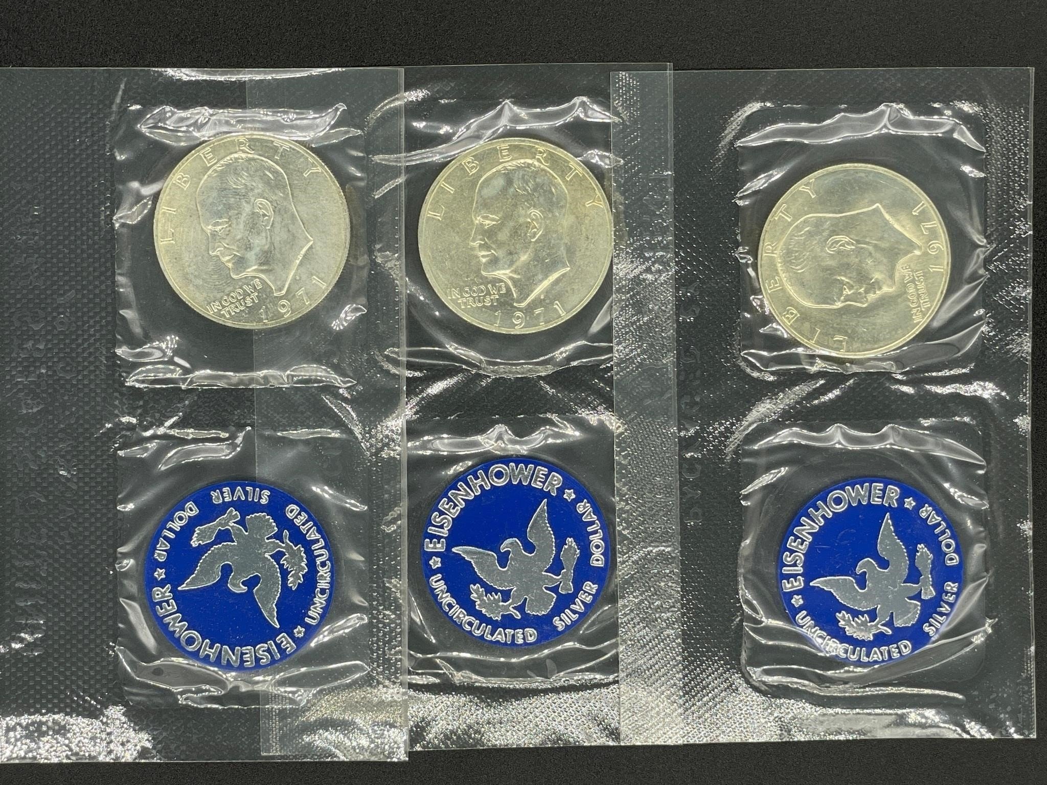 3 - 1971 silver dollars Eisenhower