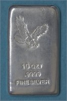 10ozt Silver .999 Poured Eagle Bar