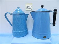 (2) Robin Egg Blue Granitware Coffee Pots