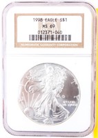 Coin 1998 Silver Eagle NGC Certified MS69
