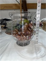 large heavy glass vase with vintage grapes