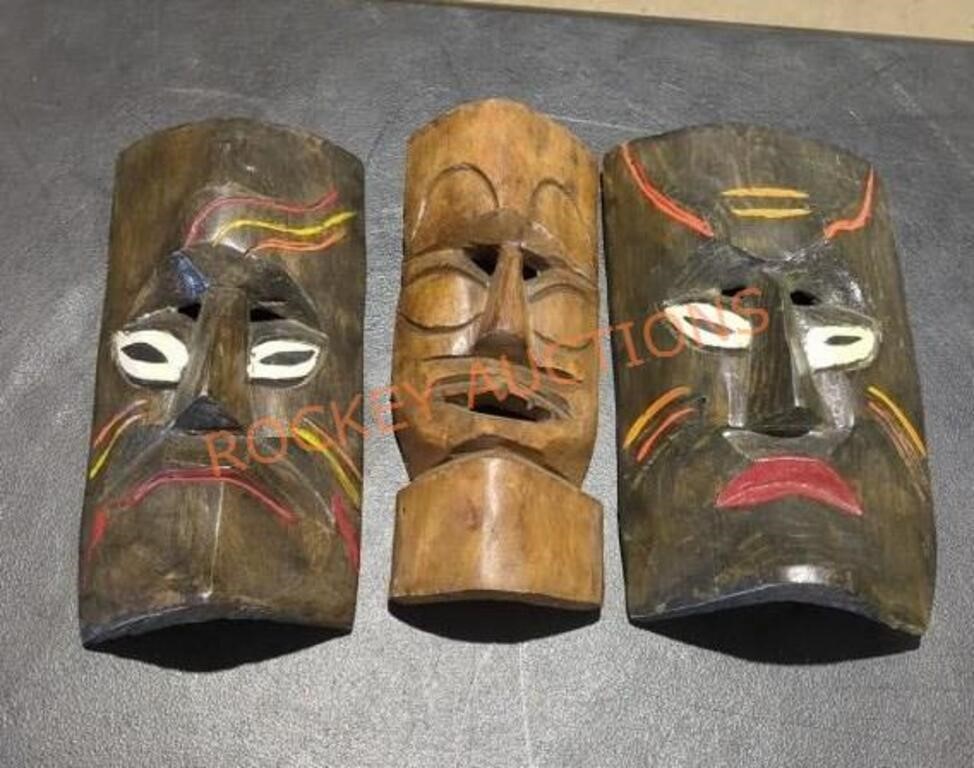 Vintage tiki face wall plaques