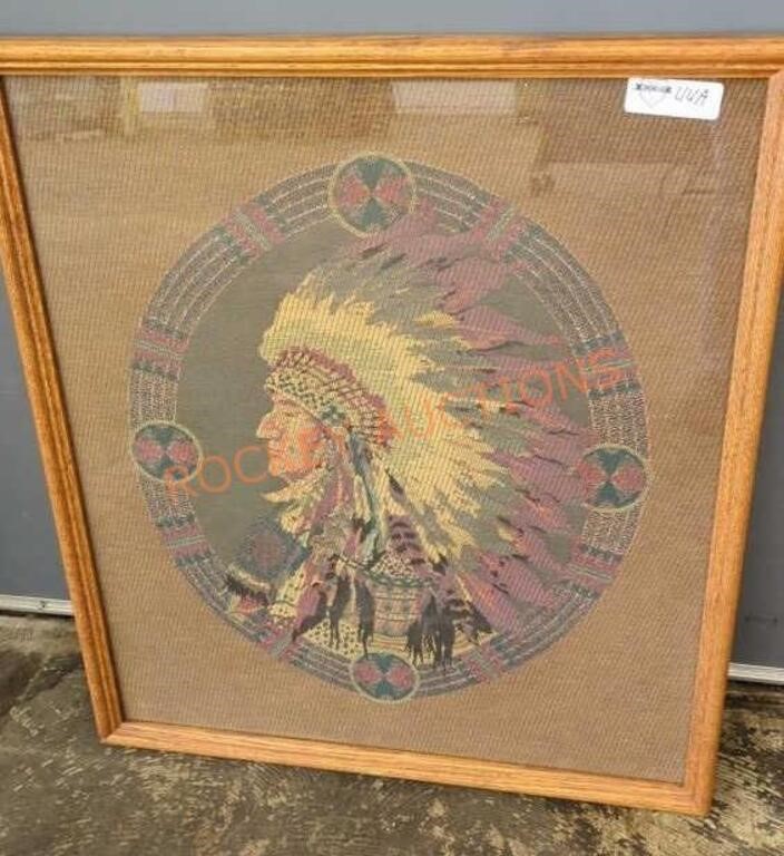 Framed fabric Native American Portrait