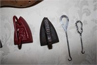 Sad irons, Shoe horn and Victorian Boot Lace hooks