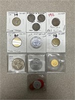 Assortment of coins and tokens