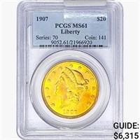 1907 $20 Gold Double Eagle PCGS MS61 Liberty