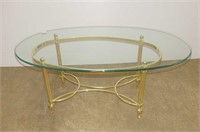 Brass and Beveled Glass Oval Coffee Table