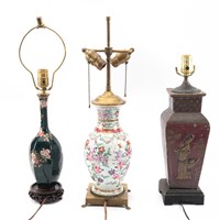 Three Asian vase lamps