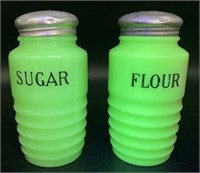 Jadeite Ribbed Sugar and Flour Shakers,