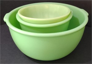 Jadeite Mixing Bowls, Largest 9" x 4.5"