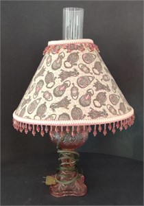 Depression Glass Lamp w/ Purse Pattern Shade, 19"