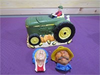 JOHN DEERE COOKIE JAR & CHALKWARE HEADS