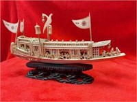 Intricately Carved Oriental Ivory Boat