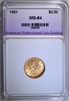 1901 $2.50 GOLD LIBERTY, APCG CH/GEM BU