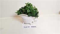 PORCELAIN CONCH SHELL PLANT HOLDER WITH FAUX IVY