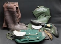 Rubber Fishing Boots, Creels and Bait Boxes
