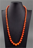 Graduated Coral Red Glass Bead Necklace