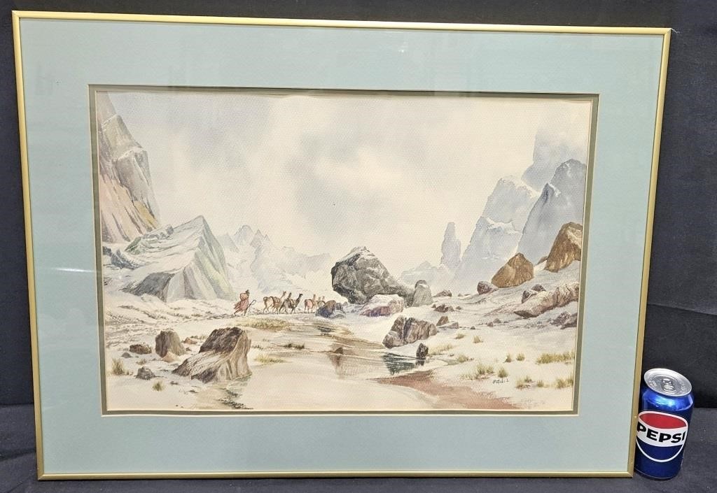 Vintage Signed South American Watercolor Painting