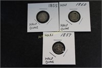 3 SILVER HALF DIMES - 2 WITH HOLES