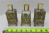 3 Metal Incased Perfume Bottles - Mid Century