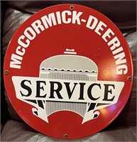 Porcelain McCormick Deering service sign. 12" dia