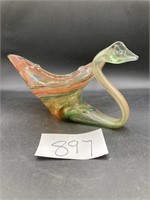 Sooner Ruffled Artglass Swan Vase