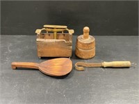 Vintage Butter Mold, Paddle, Press & Curler