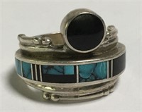Native American Sterling Onyx & Turquoise Ring