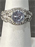 LAVENDER AND CLEAR LEAF MOISSANITE RING SIZE 7