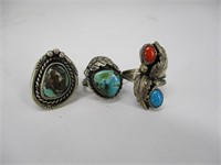 Lot (3) Sterling & Turquoise Rings