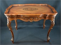 Carved Roccoco Style Rose Marquetry Tray Table