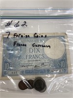 7 Foregin Coins & France Currency
