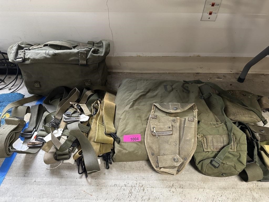 LARGE LOT OF MILITARY CANVAS BAGS / WEB BELTS